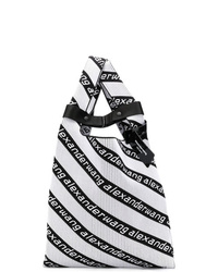 schwarze und weiße Strick Shopper Tasche aus Segeltuch