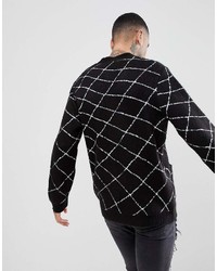 schwarze und weiße Strickjacke mit Karomuster von Asos