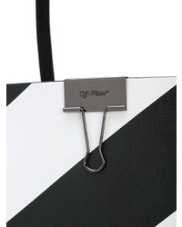 schwarze und weiße vertikal gestreifte Shopper Tasche aus Leder von Off-White