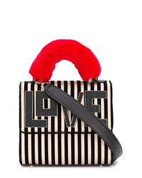 schwarze und weiße vertikal gestreifte Shopper Tasche aus Leder von Les Petits Joueurs