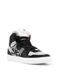 schwarze und weiße verzierte hohe Sneakers aus Leder von Philipp Plein