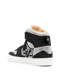 schwarze und weiße verzierte hohe Sneakers aus Leder von Philipp Plein