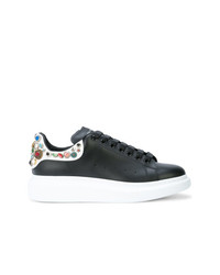 schwarze und weiße verzierte Leder niedrige Sneakers von Alexander McQueen