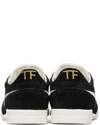 schwarze und weiße Wildleder niedrige Sneakers von Tom Ford