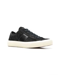 schwarze und weiße Wildleder niedrige Sneakers von Tom Ford