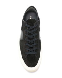 schwarze und weiße Wildleder niedrige Sneakers von Tom Ford