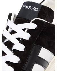 schwarze und weiße Wildleder niedrige Sneakers von Tom Ford