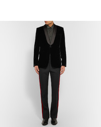schwarze vertikal gestreifte Anzughose von Saint Laurent