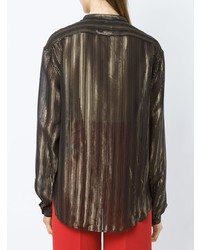 schwarze vertikal gestreifte Bluse mit Knöpfen von Saint Laurent