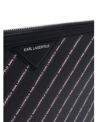 schwarze vertikal gestreifte Leder Clutch von Karl Lagerfeld