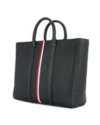 schwarze vertikal gestreifte Shopper Tasche aus Leder von Thom Browne