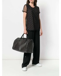 schwarze vertikal gestreifte Shopper Tasche aus Leder von Karl Lagerfeld