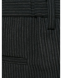 schwarze vertikal gestreifte Wollhose von Issey Miyake