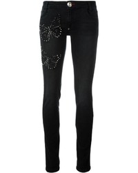 schwarze verzierte enge Jeans aus Baumwolle