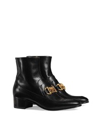 schwarze verzierte Chelsea Boots aus Leder von Gucci