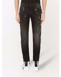 schwarze verzierte enge Jeans von Dolce & Gabbana