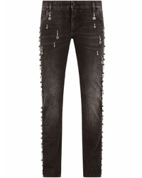 schwarze verzierte enge Jeans von Dolce & Gabbana