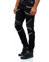 schwarze verzierte enge Jeans von KINGZ