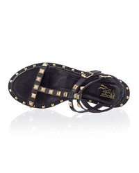 schwarze verzierte flache Sandalen aus Leder von Alba Moda