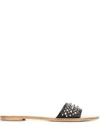 schwarze verzierte flache Sandalen aus Leder von Alexander McQueen