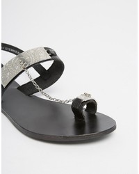 schwarze verzierte flache Sandalen aus Leder von Asos