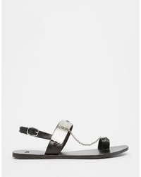 schwarze verzierte flache Sandalen aus Leder von Asos