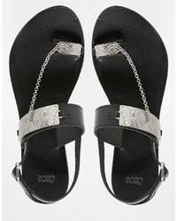 schwarze verzierte flache Sandalen aus Leder von Asos