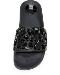 schwarze verzierte flache Sandalen aus Leder von Marc Jacobs