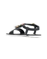 schwarze verzierte flache Sandalen aus Leder von Rupert Sanderson