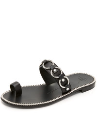 schwarze verzierte flache Sandalen aus Leder von Giuseppe Zanotti