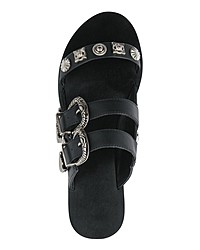 schwarze verzierte flache Sandalen aus Leder von Heine