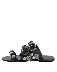 schwarze verzierte flache Sandalen aus Leder von Heine