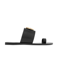 schwarze verzierte flache Sandalen aus Leder von Mercedes Castillo
