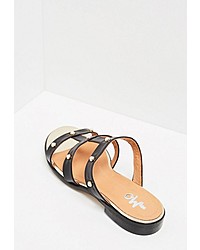 schwarze verzierte flache Sandalen aus Leder von myMo