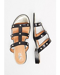 schwarze verzierte flache Sandalen aus Leder von myMo