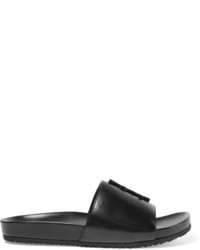 schwarze verzierte flache Sandalen aus Leder von Saint Laurent