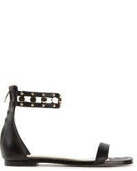 schwarze verzierte flache Sandalen aus Leder von Sigerson Morrison