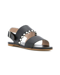 schwarze verzierte flache Sandalen aus Leder von Grey Mer