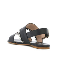 schwarze verzierte flache Sandalen aus Leder von Grey Mer