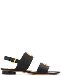 schwarze verzierte flache Sandalen aus Leder von Valentino