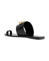 schwarze verzierte flache Sandalen aus Leder von Mercedes Castillo