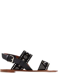 schwarze verzierte flache Sandalen aus Wildleder von Valentino Garavani