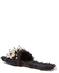 schwarze verzierte flache Sandalen von Miu Miu