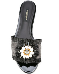 schwarze verzierte flache Sandalen von Dolce & Gabbana