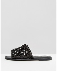 schwarze verzierte flache Sandalen von Asos