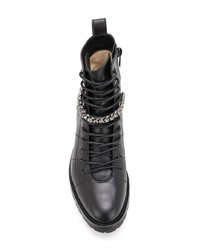 schwarze verzierte flache Stiefel mit einer Schnürung aus Leder von Jimmy Choo