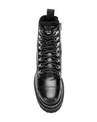 schwarze verzierte flache Stiefel mit einer Schnürung aus Leder von Balmain