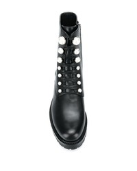 schwarze verzierte flache Stiefel mit einer Schnürung aus Leder von Rene Caovilla