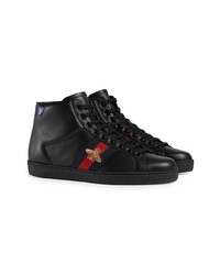 schwarze verzierte hohe Sneakers aus Leder von Gucci