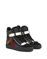 schwarze verzierte hohe Sneakers aus Leder von Giuseppe Zanotti